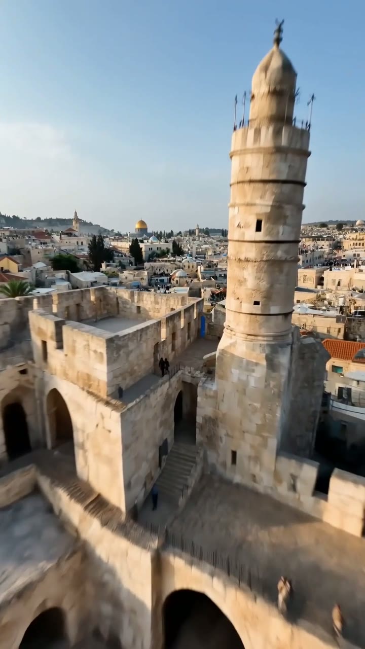 מגדל דוד והעיר העתיקה בירושלים מהאוויר, פריים מתוך פרסומת AI למלון